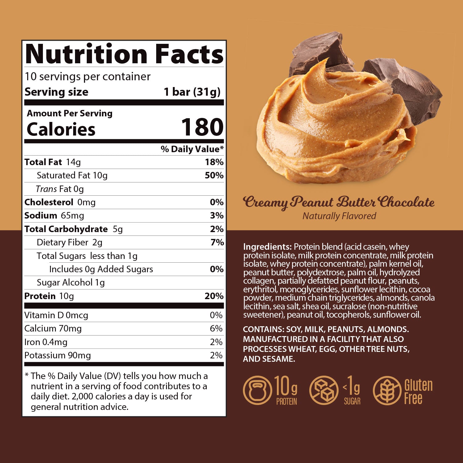 Protein Bars - Creamy Peanut Butter Chocolate - 10 Count